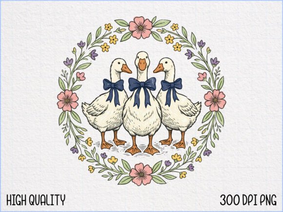 Download Cute Goose Trio with Floral Wreath PNG - Floral wreath png Collection