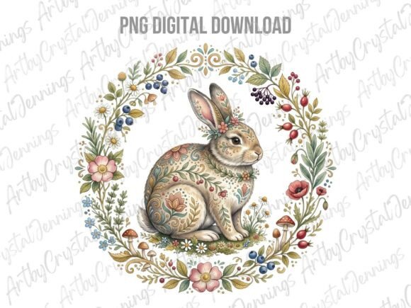 Download Folk Art Rabbit Floral Wreath PNG - Floral wreath png Collection