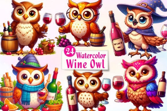 Download Watercolor Wine Owl SUblimation Clipart - Owl sublimation Collection